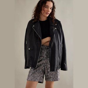 NEW Maeve Size L, Women's Sequin Longline Shorts - Silver